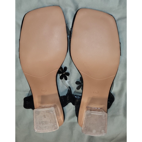 New Women's Dress Sandals Black Floral w/ Clear Acrylic Heels Size 41 (1… - Picture 11 of 13